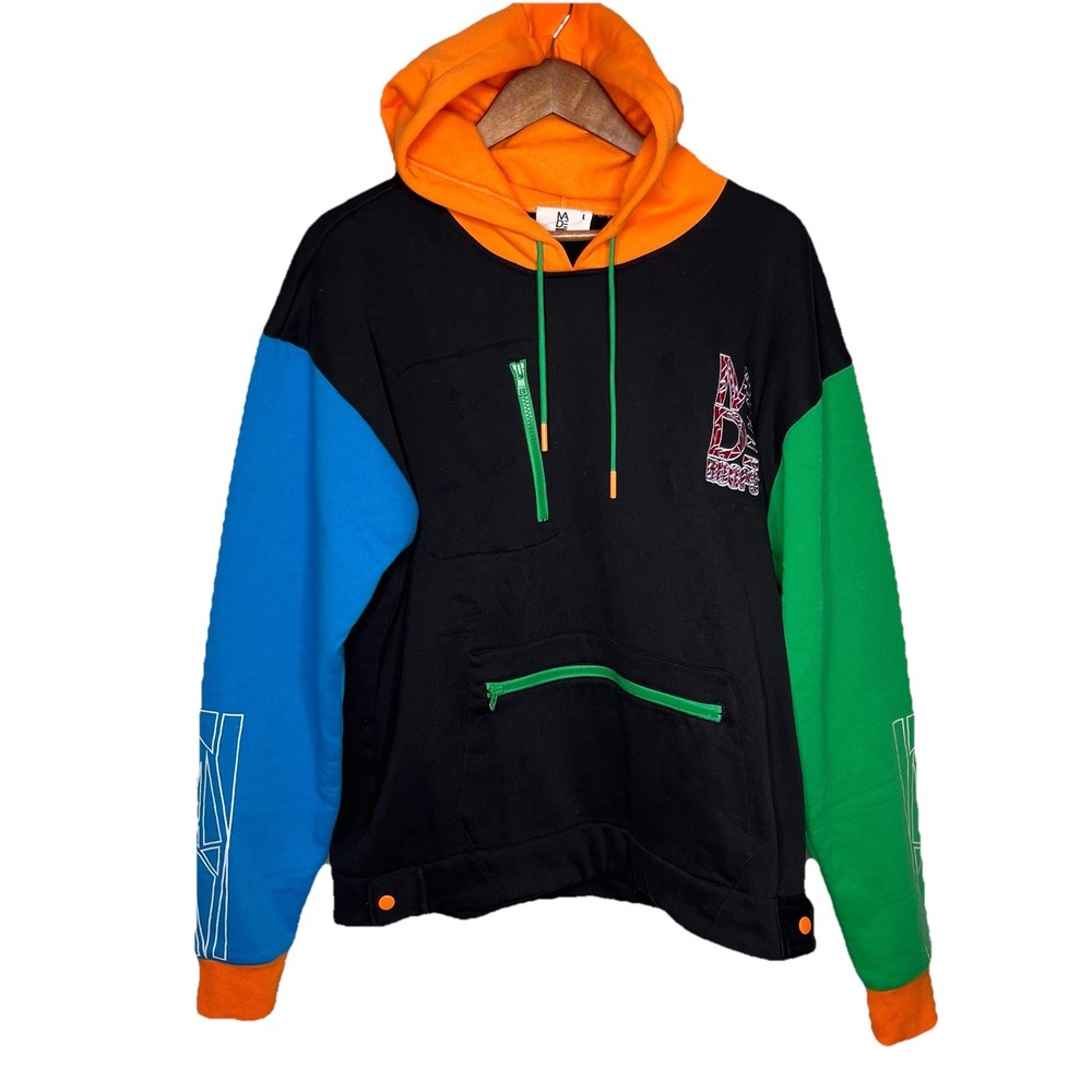 Made Hoops Men's L Colorblock Full Zip Hooded Hoodie Pockets Streetwear Grunge